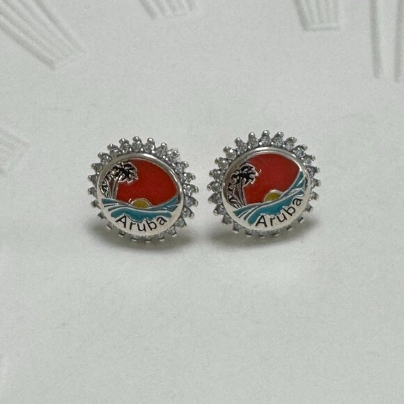Aruba Beach Earrings S925 Sterling Silver Stud Earrings Handmade - Picture 1 of 3